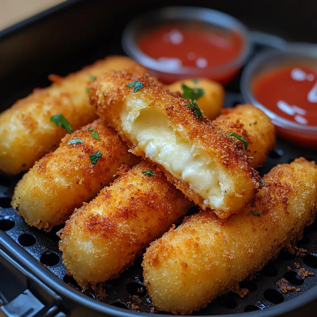 Enjoy crispy and cheesy Air Fryer Mozzarella Sticks right at home! This easy recipe makes perfectly golden treats that are deliciously gooey on the inside. Perfect for game day snacks or movie night! Pair with your favorite marinara sauce for dipping. You won't believe how simple it is to make these crowd-pleasers!