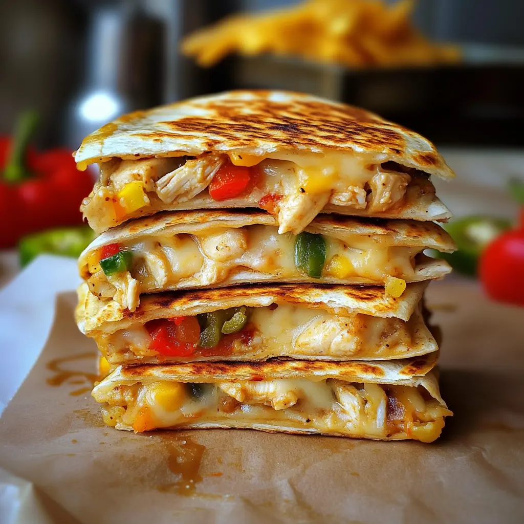 Enjoy these cheesy Chicken Fajita Quesadillas, perfect for quick dinners or snacks! With flavorful chicken, bell peppers, and melted cheese, these easy quesadillas are ready in just minutes. Serve with salsa or sour cream for a tasty meal the whole family will love. Great for meal prep or weeknight dinners!