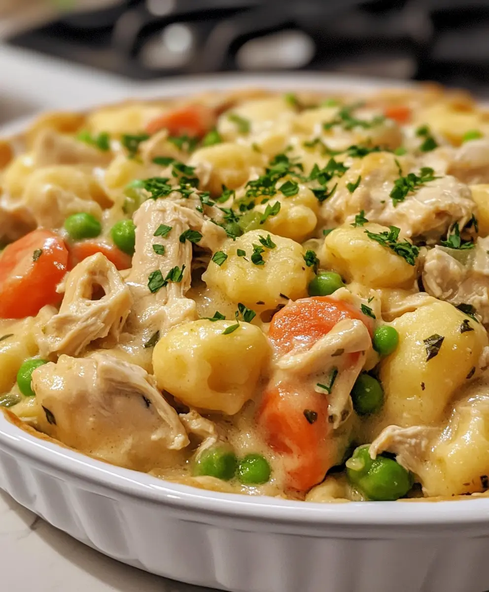 Warm up with this creamy Gnocchi Chicken Pot Pie! This comforting recipe combines tender chicken, fluffy gnocchi, and fresh veggies in a rich sauce. Perfect for cozy dinners and easy weeknight meals. It's a family favorite that everyone will love!