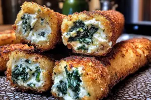 Savor the cheesy goodness of Spinach Dip Mozzarella Sticks! This simple recipe combines creamy spinach dip with crunchy mozzarella for a perfect appetizer. Great for parties or snacking! Easy to make and deliciously addictive!