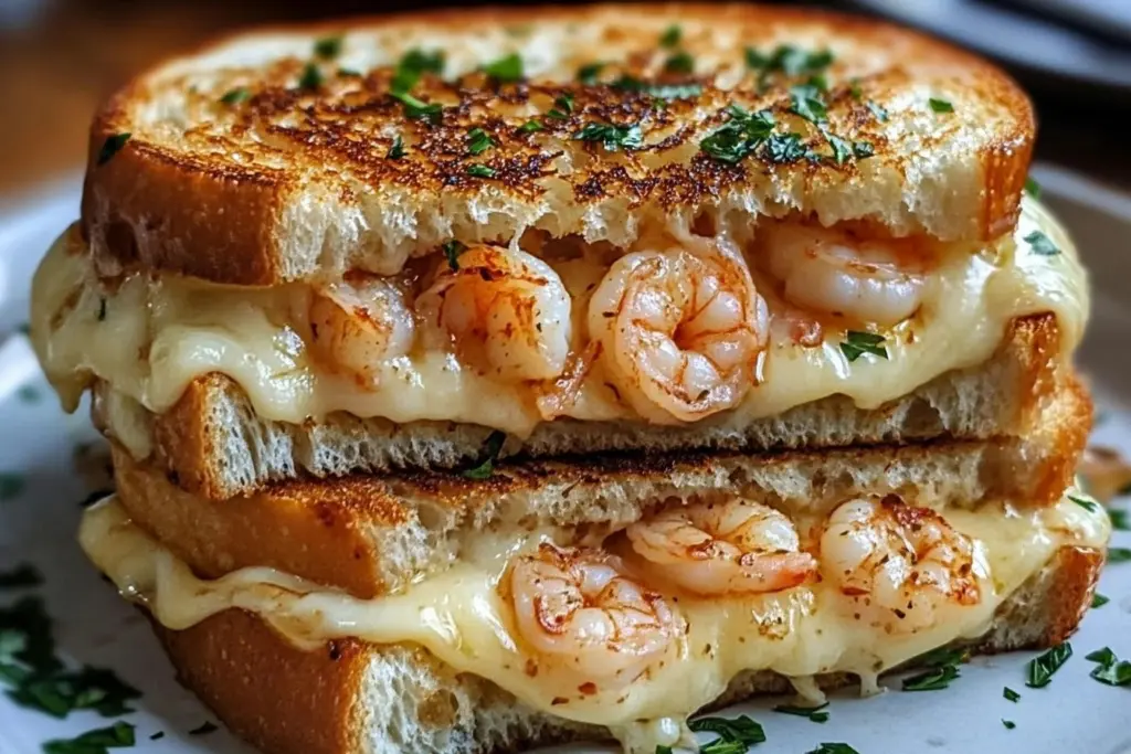 Garlic Shrimp Grilled Cheese on Cheesy Bread