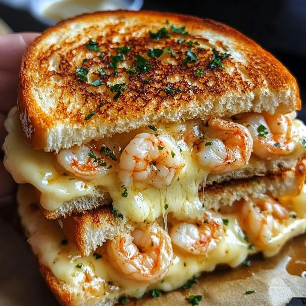 Garlic Shrimp Grilled Cheese on Cheesy Bread