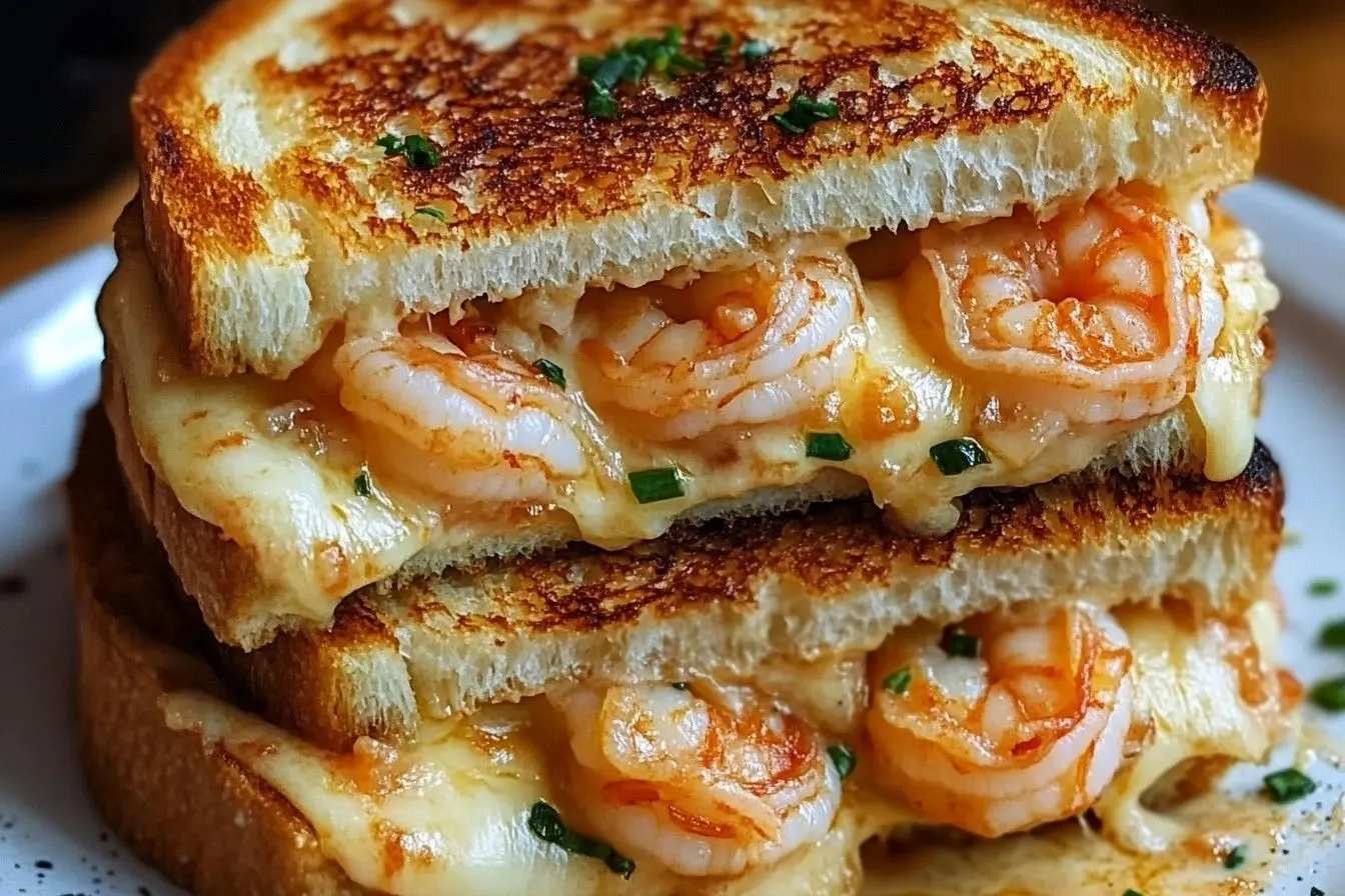 Garlic Shrimp Grilled Cheese on Cheesy Bread