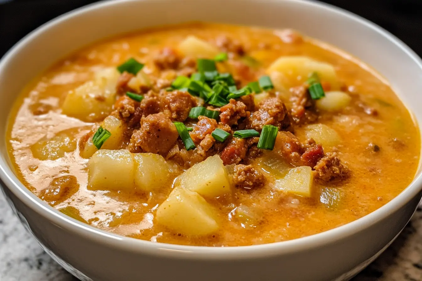 Warm up with this rich and comforting Creamy Chorizo Potato Soup! Made with zesty chorizo, tender potatoes, and a velvety texture, this dish is perfect for chilly nights. It's simple to make and packed with flavor, making it a family favorite. Save this recipe for your next cozy dinner or gathering!