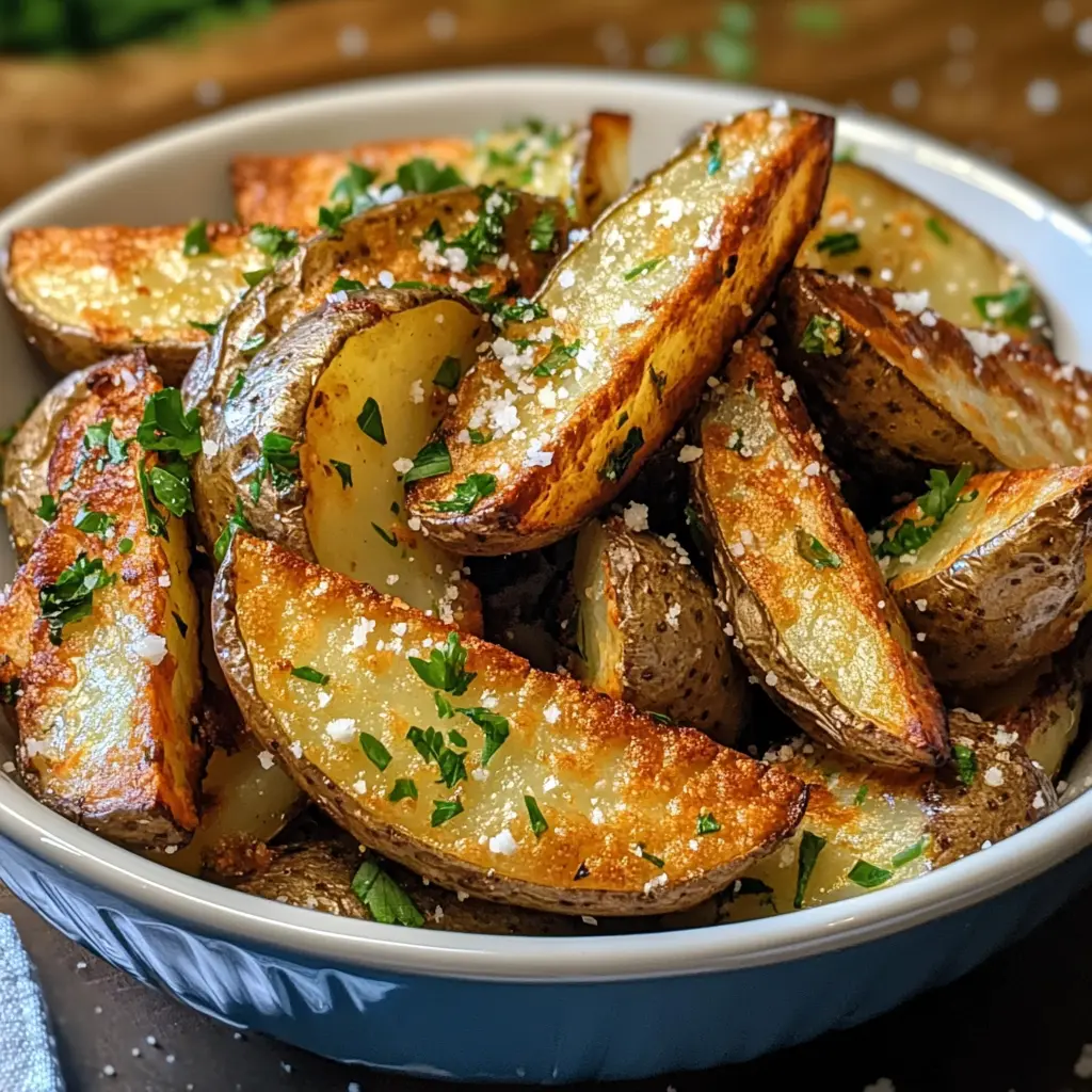 Make your meals exciting with these Crispy Air Fryer Potato Wedges! Seasoned with garlic and sprinkled with Parmesan, these delicious wedges are easy to make and perfect for a quick side dish or snack. Enjoy their crispy texture and savory flavor that pairs well with burgers or as a tasty appetizer. Perfect for your air fryer recipes collection!