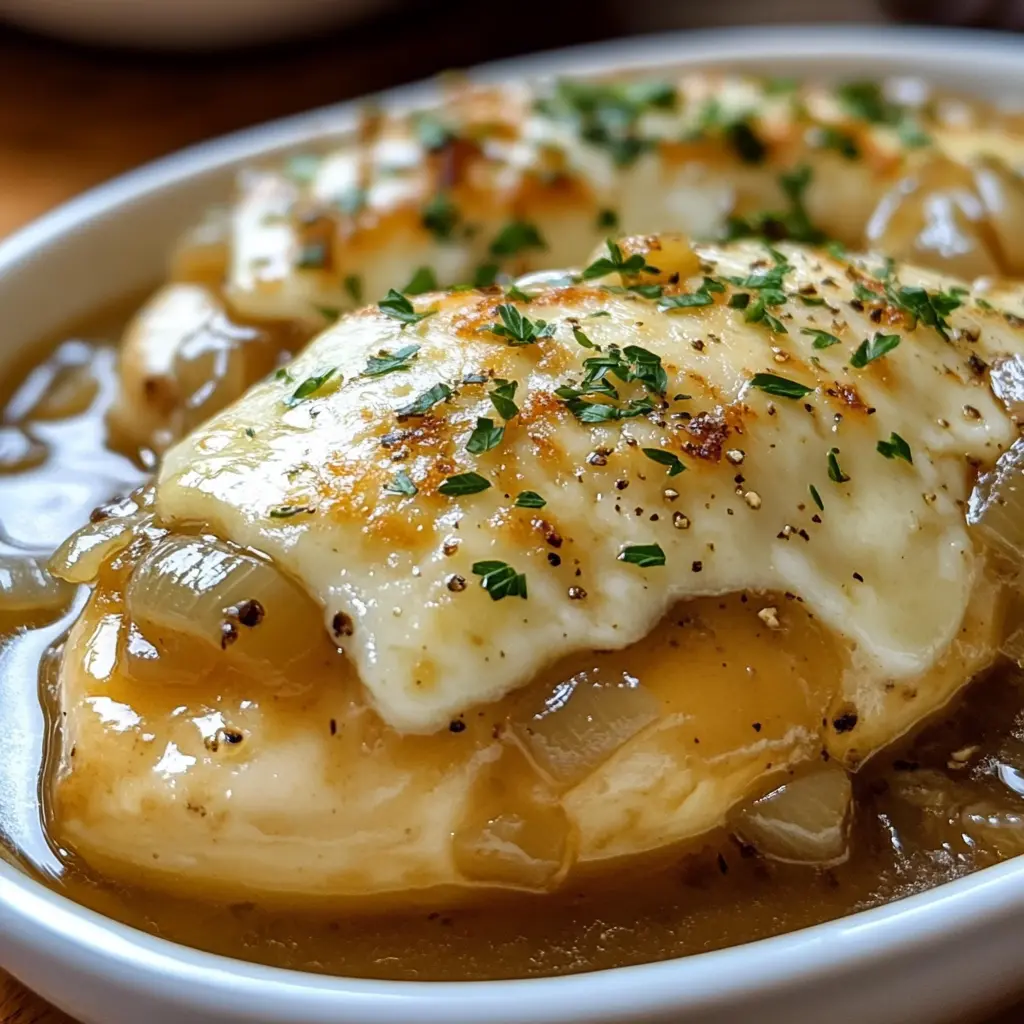 This French Onion Chicken Bake is a hearty and delicious one-pan meal. Juicy chicken breasts are topped with savory caramelized onions and melted cheese, making it a perfect family dinner. Easy to make, this recipe is great for busy weeknights and pairs well with rice or crusty bread. Try this comforting dish for a tasty and satisfying dinner option!