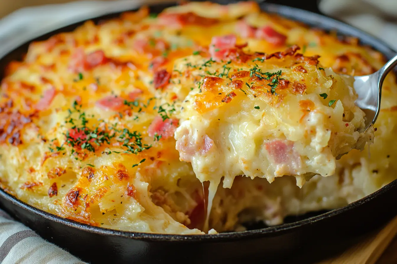 This Ham and Cheese Hash Brown Casserole is a delicious and easy recipe for brunch or dinner. With crispy hash browns, tasty ham, and melted cheese, it's perfect for family gatherings or meal prep. This hearty dish is sure to please everyone at the table and makes a great comfort food option! Try this simple casserole recipe today!