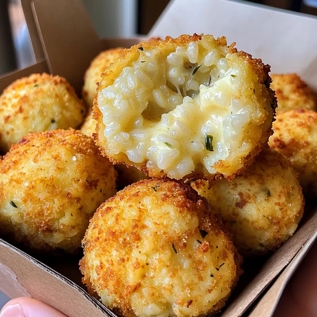 I love how these Italian Rice Balls are crispy on the outside and gooey on the inside! Made with creamy risotto and melty cheese, they’re perfect for a tasty appetizer. Save this recipe for your next gathering or game night!