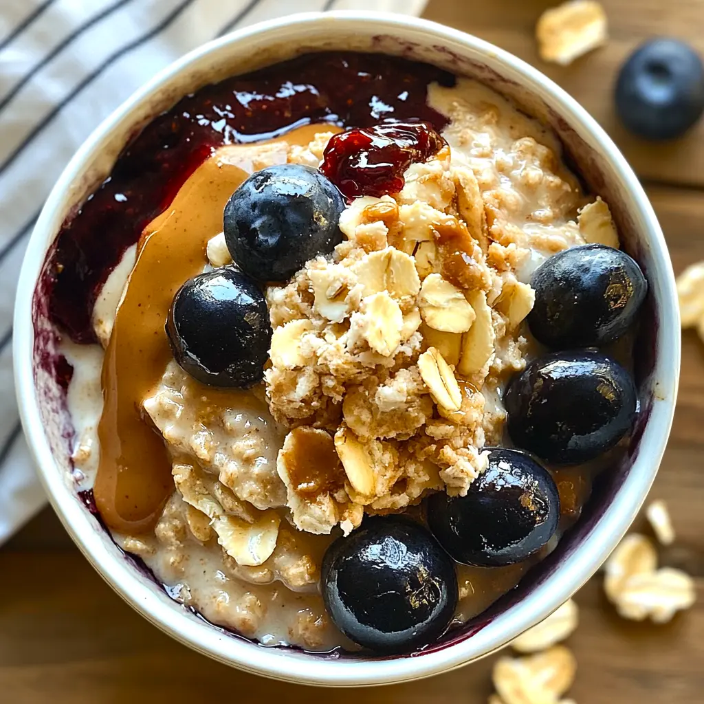 These Peanut Butter & Jelly Overnight Oats are a quick and tasty breakfast idea! Made with oats, creamy peanut butter, and fruity jelly, this easy recipe is perfect for meal prep. Enjoy a healthy and delicious start to your day with this simple overnight oats recipe. Make your mornings easier with this delightful combination of flavors!