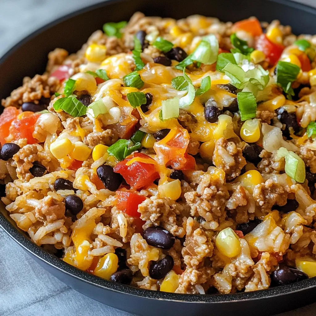 I love how this Southwest Rice and Ground Turkey Skillet comes together in just one pan! Packed with bold flavors, savory turkey, and colorful veggies, it's a hearty meal that's perfect for the whole family. Save this for your next busy weeknight dinner!