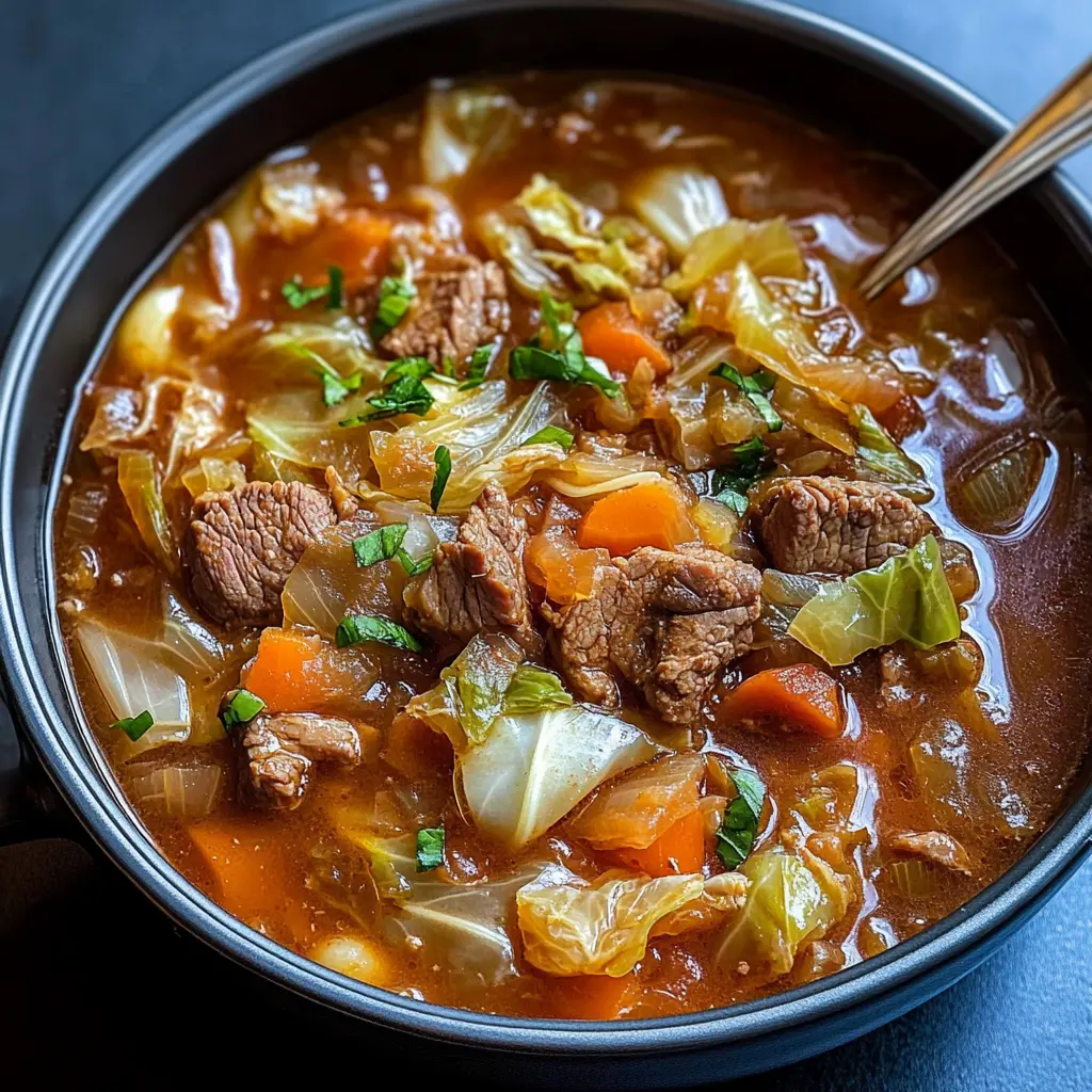 Warm up your day with this hearty Beef Cabbage Soup that's packed with flavor and nutrition! This recipe features tender chunks of beef, vibrant cabbage, and a medley of vegetables simmered to perfection. Perfect for chilly evenings or meal prep, it’s a filling option that the whole family will enjoy. Save this recipe now for a cozy dinner!