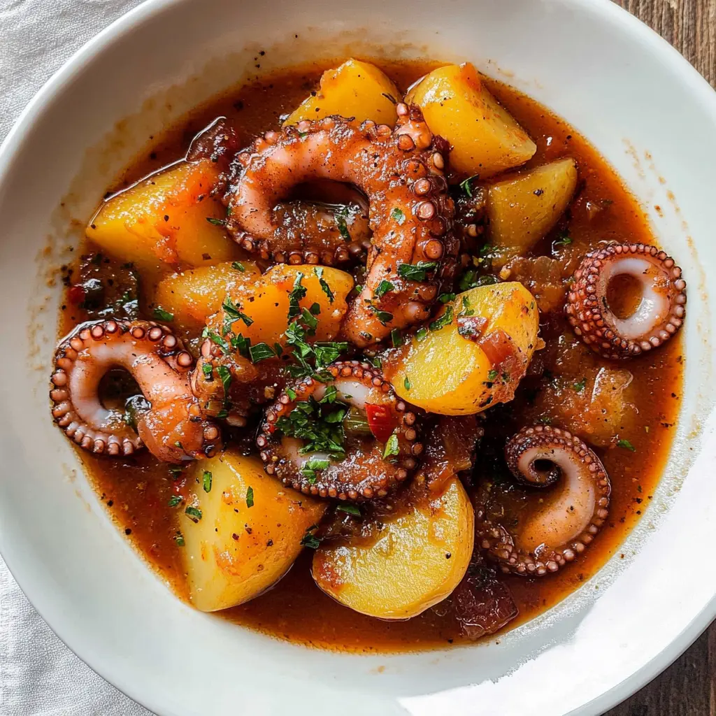 Bring a taste of the Mediterranean to your kitchen with this Greek Octopus Stew! Featuring tender octopus and hearty potatoes simmered in a rich, flavorful tomato sauce, this dish is perfect for cozy dinners or special gatherings. Save this recipe for a delightful seafood experience that’s easy to make and sure to impress your guests!