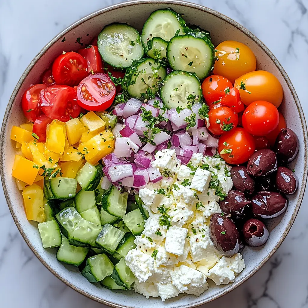 Looking for a fresh twist on a classic? This Greek Salad Cottage Cheese Bowl packs delicious flavors with crisp veggies, creamy cottage cheese, and zesty dressing. Perfect for a light lunch or healthy snack! Save this recipe for an easy meal that’s both nutritious and satisfying any day of the week.