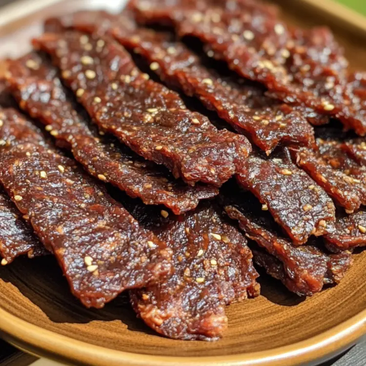 Make your own delicious homemade beef jerky right in your kitchen! This easy recipe features tender beef, a blend of soy sauce, garlic, and spices, giving you savory flavors in every bite. Perfect for snacks, outdoor adventures, or game days, it's a healthy option that everyone will love. Save this recipe and enjoy flavorful beef jerky anytime you want!