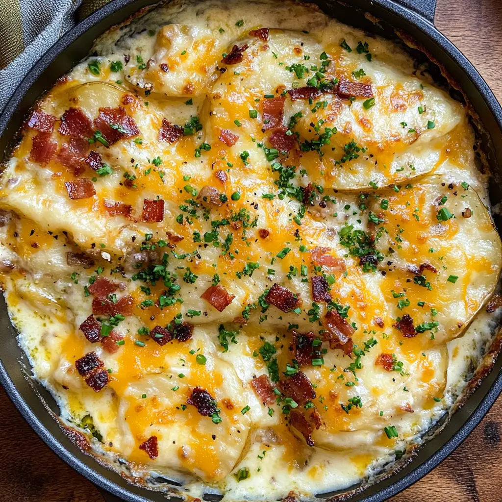 Creamy, cheesy, and packed with flavor, these Loaded Scalloped Potatoes are a must-try! With layers of tender potatoes, rich cheese, and crispy bits of bacon, this dish is perfect for family dinners or special occasions. Save this recipe to impress your guests and enjoy a comforting side that everyone will love!