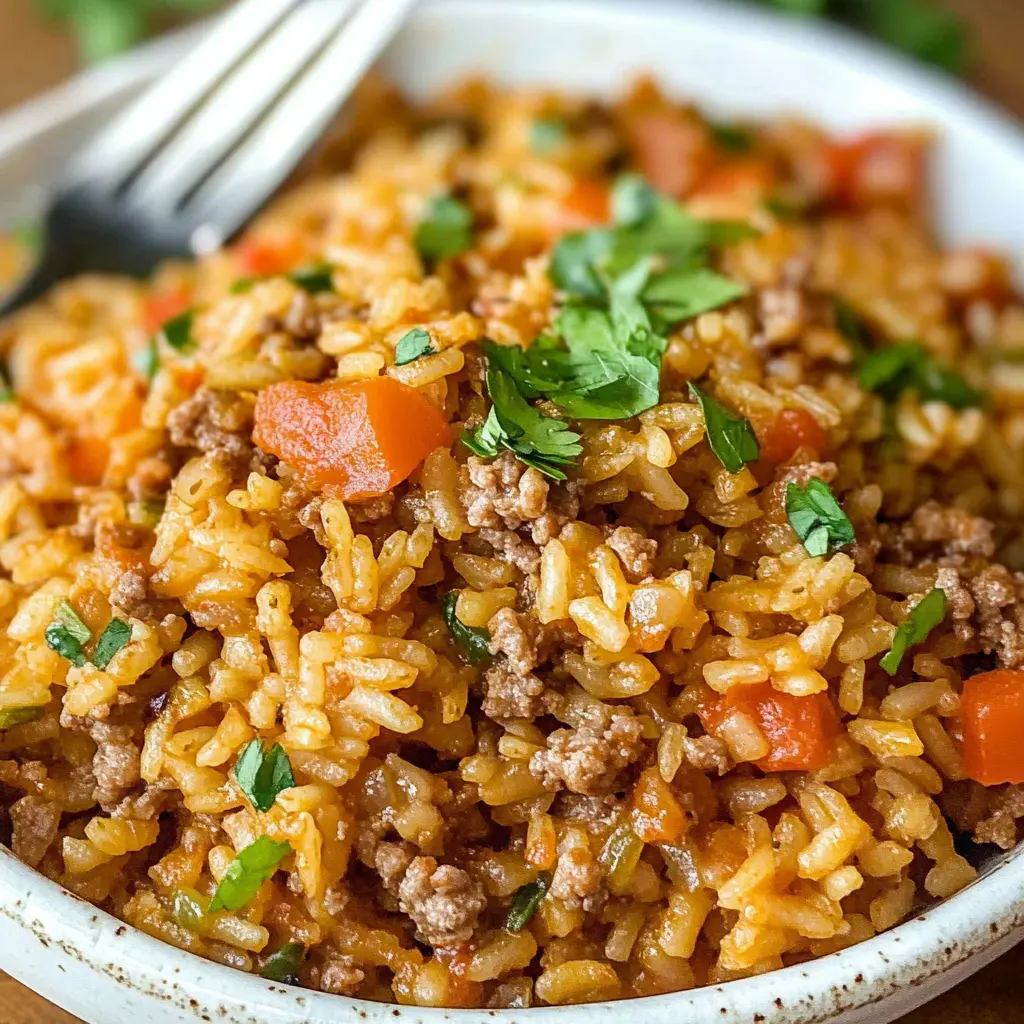 Whip up this comforting Spanish Rice with Ground Beef for a family-friendly meal that’s bursting with flavor! This easy recipe combines seasoned ground beef, vibrant bell peppers, and fluffy rice for a dish that's perfect for busy weeknights or cozy gatherings. Save this pin for a tasty and satisfying dinner idea the whole family will love!