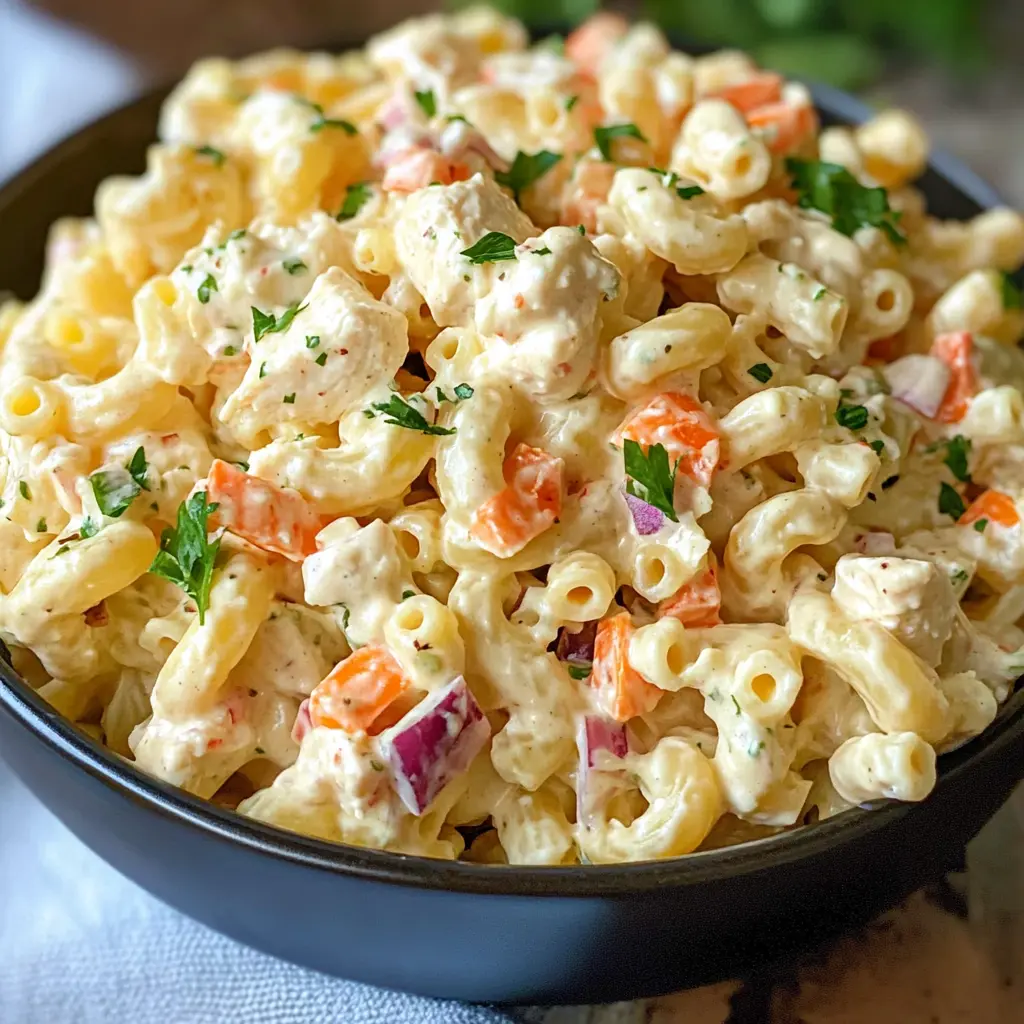 Transform your mealtime with this tasty Chicken Macaroni Salad! Perfect for picnics and gatherings, this dish features tender chicken, creamy dressing, and fresh veggies for a delightful crunch. Packed with flavor and easy to make, it's sure to please everyone at the table. Save this recipe for your next family meal or potluck!