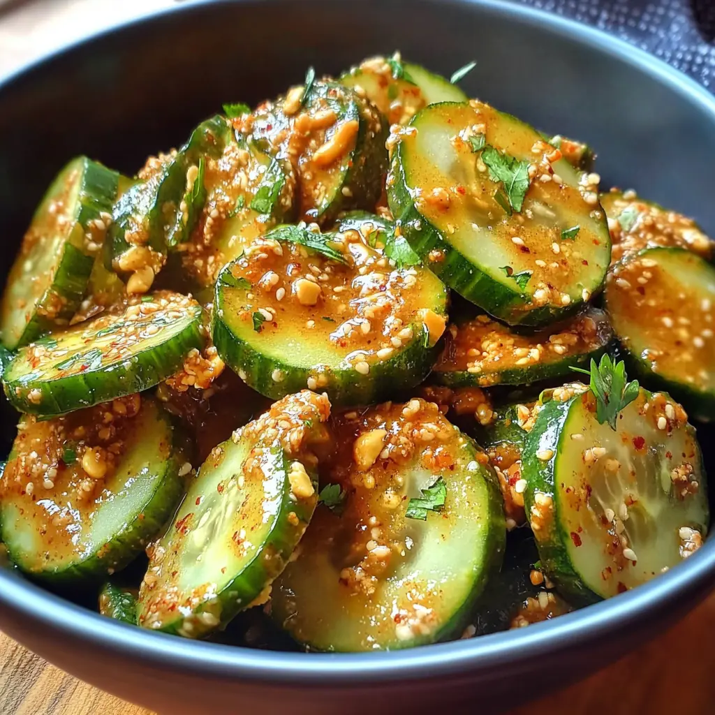 Crunchy cucumbers meet a flavorful spicy peanut sauce in this refreshing treat! Perfect for snacking or as a side dish, this recipe combines the crispness of cucumbers with the rich, nutty sauce for a taste explosion. Save this pin for your next gathering or picnic to impress your guests with a delightful and easy-to-make dish!