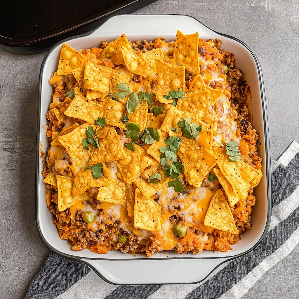 Craving an easy weeknight dinner? This Dorito Casserole is an absolute crowd-pleaser! Bursting with cheesy goodness and the crunch of Doritos, it combines seasoned ground beef, creamy layers, and zesty toppings for a dish that’s hard to resist. Perfect for family gatherings or game nights! Save this recipe now for a quick and delicious meal later!