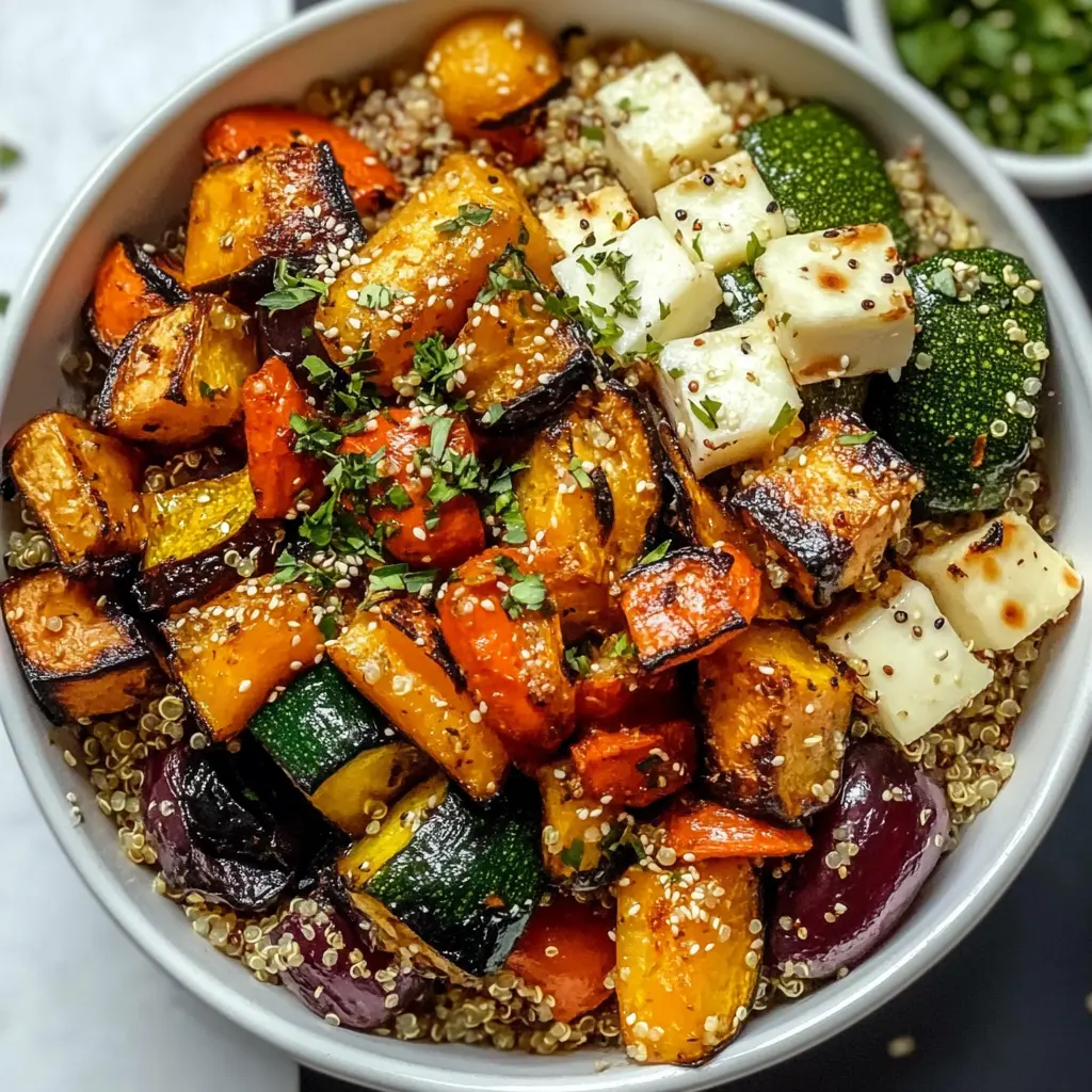 Brighten up your meals with this Roasted Vegetable Quinoa Bowl! Packed with colorful veggies and protein-rich quinoa, this dish is not just healthy, but also bursting with flavors. Perfect for a quick lunch or a light dinner, it's a fantastic way to add more nutrients to your plate. Save this recipe for your next meal prep or family gathering!