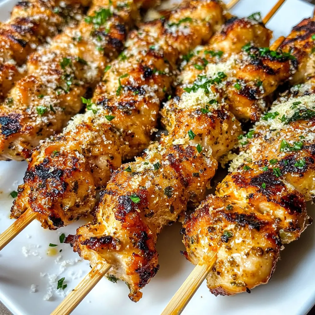 Get ready to fire up your grill with these Spicy Garlic Parmesan Chicken Skewers! Perfectly seasoned with a bold mix of garlic and Parmesan, each bite is bursting with flavor. These skewers are great for parties or a cozy family dinner. Make sure to save this recipe for your next cookout!